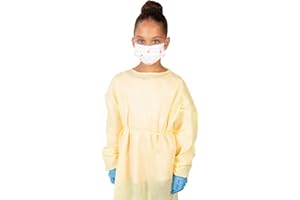 Tronex SMS100Y - Pediatric Isolation Gown with Neck Ties, Fluid Resistant, Elastic Cuffs, Yellow (10, Small)