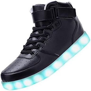 Women High Top USB Charging LED Shoes Flashing Sneaker (7.5US, Black)