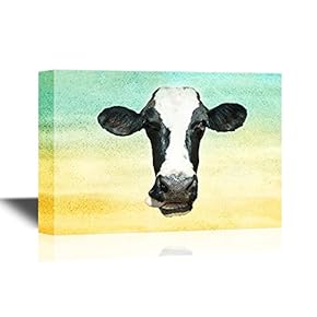 Canvas Wall Art - Isolated Single Cow Head on Colorful Background - Gallery Wrap Modern Home Art | Ready to Hang - 12x18 inches