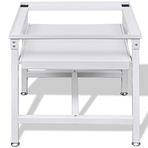 Heitamy Washing Machine Base, Raised Pedestal Stand White Washing Machine Pedestal with Extension Rack and Non-Slip Pads Steel Base for Home Laundry - Thumbnail 3