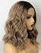 Persephone Ombre Lace Front Bob Wig Brown Middle Part Ombre Synthetic Wig Short Wavy Brown Wigs Bob for Women with Dark Roots Heat Resistant