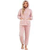 HEARTNICE Women's Cute Hooded Pajama Set, Soft Warm Plush Long Sleeve Sleepwear with Pockets Fluffy Fuzzy Cozy Pjs