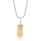 YANARA Natural Raw Imperial Topaz Stone Rough Crystal Gemstone Dainty Women Pendant Necklace, Chakra Healing Crystals, Birthstone, Silver Plated Chain 18 inch