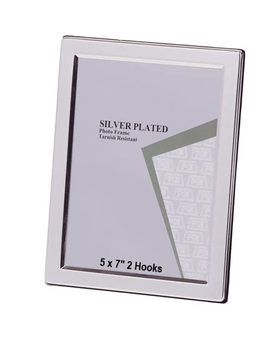 5 x 7-inch Silver Flat Edge Single Photo Frame with 2 Hooks Stands Both Ways - (5 x 7-inch)