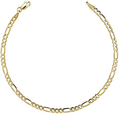 8 Inch 14k Yellow Gold Hollow Figaro Chain Bracelet, 0.13 Inch (3.2mm)