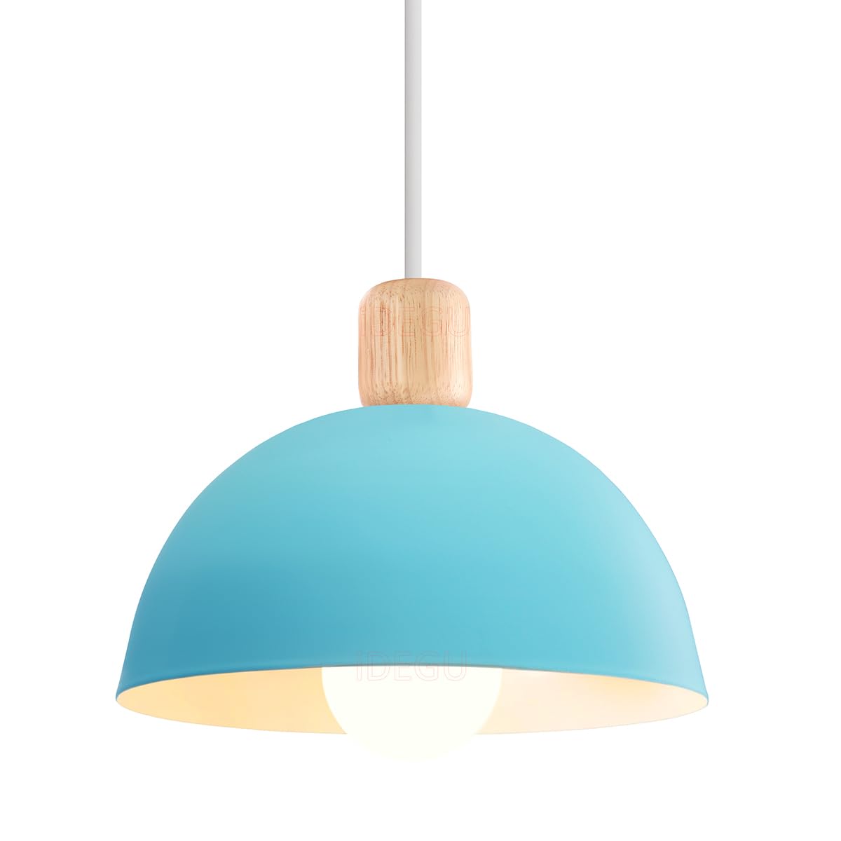 iDEGU 20cm Retro Pendant Light E27 LED Ceiling Light Modern Scandinavian Style Hemisphere Hanging Lampshade Metal Wood Pendant Light Fixture for Bedroom Dining Room Kitchen Restaurant (Blue) — image 1
