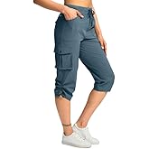Pudolla Women's Cargo Capri Pants Lightweight Quick Dry Hiking Pants Summer Travel Casual Capris with 5 Pockets