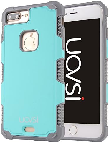 iPhone 7 Plus Case,UOVSI [Soft Series] Heavy Duty Protection Dual Layer Case Hard PC+Shock ABSorbing Silicone For iPhone 7 Plus 5.5 inch [With Free Screen Protector] (Green Grey)