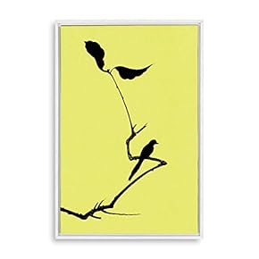 Framed Canvas Wall Art for Living Room, Bedroom Bird on Branch Illustration III Canvas Prints for Home Decoration Ready to Hang - 16x24 inches