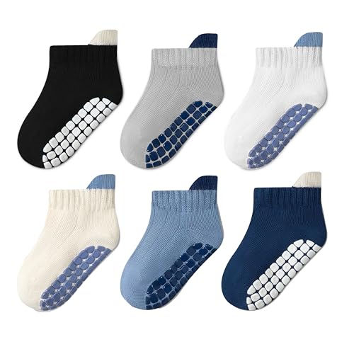 EUFANCE Toddler Non Slip Grip Ankle Socks with Grippers Cute Seamless for Baby Boys Girls Infants Kids 6 Pairs