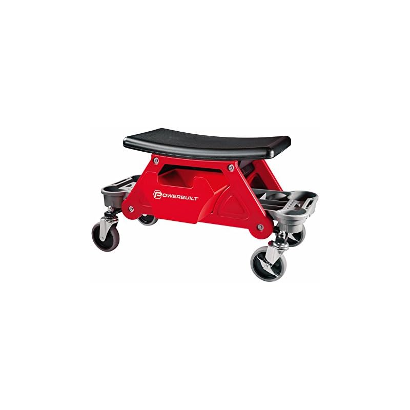 Powerbuilt Heavy Duty Rolling Mechanics Seat Brake Stool 300lb Capacity