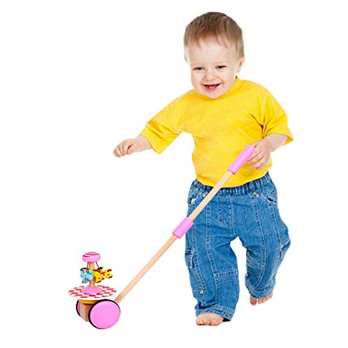 O-Toys Baby Walker Wooden Push and Pull Walking Toy Push Along Horse with Wheel for Boys Girls Infant Kids 18 Months and Up