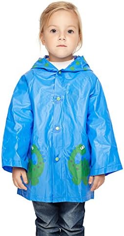 FavorGrace Children Raincoat Dinosaur Pattern Waterproof Rainwear Hooded Long Sleeve for Girls Kids