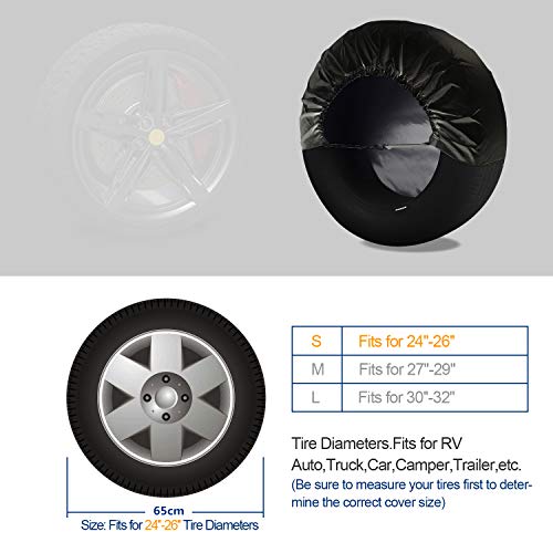 Tire Covers 4 Pack,Set of 4 Wheel Tire Covers for RV Auto Truck Car Camper Trailer,Waterproof Sun-Proof Weatherproof Tire Protectors(Fits 24" to 26",Black) - Thumbnail 2