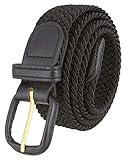 Belts.com Leather Covered Buckle Woven Elastic Stretch Belt, Black, (2XL(44