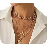 Cusmyre Colorful Crystal Choker Necklace,Summer Beach Multi Layered Rhinestone Heart Body Chain Jewelry Metal Cross Clavicle Chain Necklace for Women