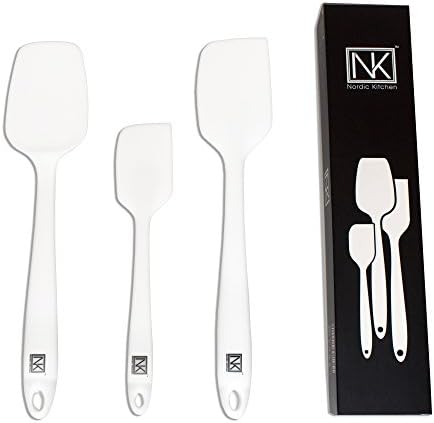 Nordic Kitchen 3-piece Silicone Spatula Set - BPA Free, FDA Approved, 450F Heat Resistance, Stainless Steel Core, (White)