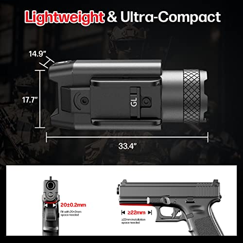 SUPREUN 1500 Lumen Pistol Light,Tactical Flashlight Green Laser and White LED Combo with Weaponlight Tactical Strobe,Magnetic USB Rechargeable,Compatible with 1913 or GL Rail, Built-in Battery
