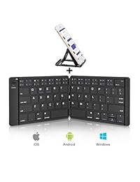 Sounwill teclado plegable, teclado portátil inalámbrico con soporte de soporte, tamaño de bolsillo, ultra delgado, de piel prémium, teclado plegable, compatible con iOS Windows Android, smartphone, tableta, ordenador portátil