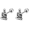 Vintage Lucky Buddha Statue Stud Earrings for Women Mens Stainless Steel 16g Screw Back Tragus Helix Barbell Cartilage Piercing Earring Studs Punk Personalized Good Luck Jewelry Gifts Birthday