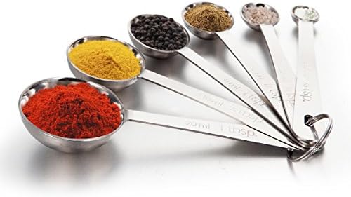 Measuring Spoons, Hard Crafts Best Metal Measuring Teaspoons Stainless Steel for Cooking &amp; Baking - Set of 6 Includes (0.6ml, 1.25ml, 2.5ml, 5ml, 7.5ml, 15ml) - Engraved in Metric/US Measurements