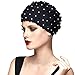 BALNEAIRE Flowers Swim Cap Women Pearl Floral Swim Cap Hat Long Hair Swimming Caps Black Color