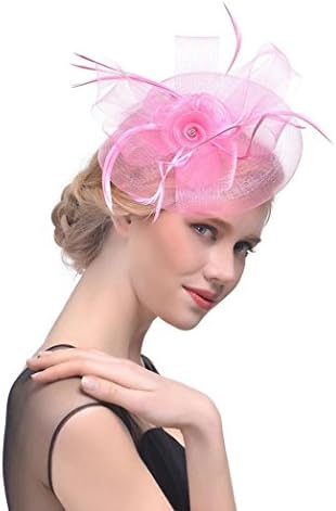 Quistal Womens Feather Flower Mesh Net Sinamay Fascinator Hat with Hair Clip Cocktail Tea Party Derby