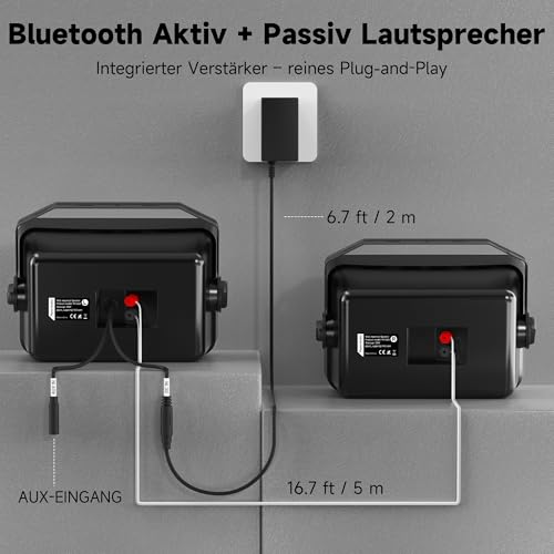 Plyee Audio Outdoor Bluetooth Speaker, Active + Passive Wall Mounting System, Built-in Amplifier, AUX Input for Patio, Porch, Pool, Garage, Pack of 2 (MZ-660)