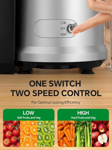 Juicer Machines, Centrifugal Juicers Extractor Max Power 1200W with 75mm Feed Chute for Whole Fruit and Vegetable, 2 Speeds Comtrol, High Juice Yield, 650ml Large Juice Jug, Cleaning Brush Included