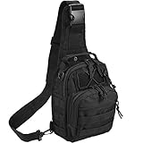 Tactical Shoulder Bag,1000D Outdoor Military Molle Sling Backpack Sport Chest Pack Daypack Bags for Camping, Hiking, Trekking, Rover Sling(Black)