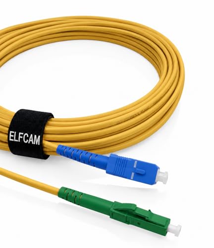 Elfcam - 50m Glasfaserkabel LC/APC auf SC/UPC, OS2 Singlemode Simplex 9/125μm, LSZH LWL Patchkabel für FRITZ!Box, FTTH, Router und Glasfaseranschluss