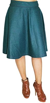 Gugi Women's Casual Plain Denim Skater Swing Knee length Midi Skirt with Zipper