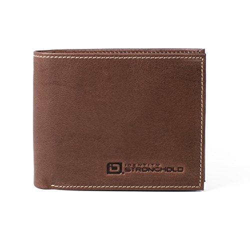 RFID Wallet in Genuine Leather Bifold 10 Slot Classic - Protective Wallets for Men - Excellent Quality Leather (Brown)