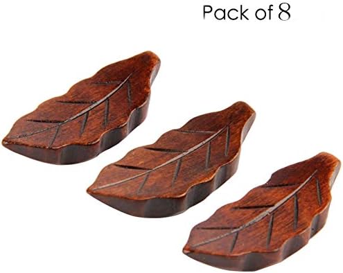 Cucumis 8 Pcs Handmade Wooden Chopsticks Leaves Shapes Chopstick Rack