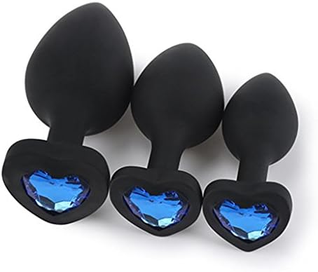 FUK3F Black Silicone 3 Pack/Size Trainer Plug Set Heart Base Adult Toys for Men Women - Blue Jewellery