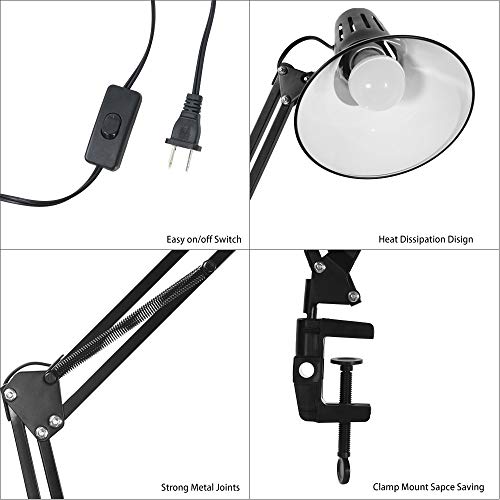 Cyhulu Metal Architect LED Table Lamp, Flexible Long Swing Arm Task Lamp with Clamp, Eye-care Drafting Desk Lamp for Study Reading Working