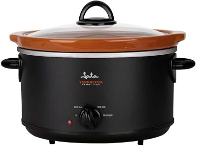 JEOL2135 - Panela de cozinha lenta com capacidade de 3,5 litros, panela de cerâmica de terracota removível adequada para máquina de lavar loiça e forno, 3 níveis de calor, tampa de vidro, cozinha saudável e tradicional