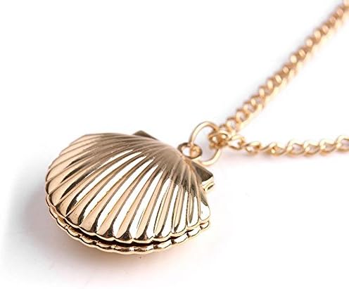 konkanok shopWomen Mermaid Clam Photo Locket Beach Sea Shell Sweater Chain Necklace Jewelry