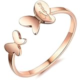 BOHG Jewelry Womens Love Stainless Steel Lovely Butterfly Ring Wedding Charming Lady Gril Band Rose Gold Size 7