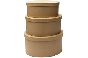 Factory Direct Craft Handcrafted Paper Mache Oval Shaped Box Set - 3 Premade Papier Mache Cardboard Nested Oval Boxes (1 of Each Size Box) - Ready to Paint and Decorate Craft Project