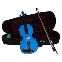Merano MV300DBL 1/8 Size Blue Violin with Case and Bow+Extra Set of Strings, Extra Bridge, Rosin, Pitch Pipe, Shoulder Rest
