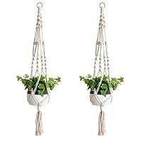 Swelt Hanging Planters for Indoor Outdoor Macrame Plant Hanger for Hanging Basket Cotton Rope 4 Legs 41 Inch (2 Pack)