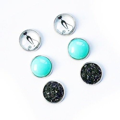 Black Cat Earrings Gift Set, Faux Druzy Glittery Studs, Black and Mint Green Earrings Set Of Three Pairs, Stainless Steel