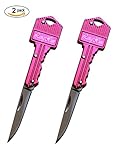 Langxun 2 Pack Keychain Folding Pocket Knife / Self Defense Keychain Knife (Pink)