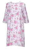 Women's Adaptive Flannel Backwrap Gown - White with Pink Flowers