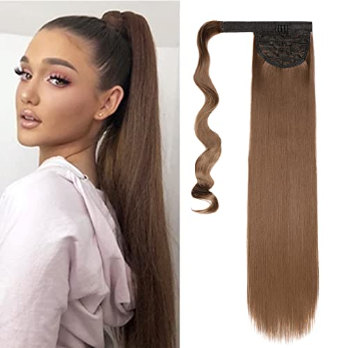Wrap Around Ponytail Clip in Hair Extensions Pony Tail Extension Straight Wrap Hairpiece One Piece Long Natural Look Synthetic for Women (Light Brown) — image 1