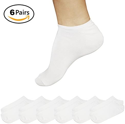 White No Show Socks, Natural Highest Grade Cotton, by Element Socks, 6 Pairs