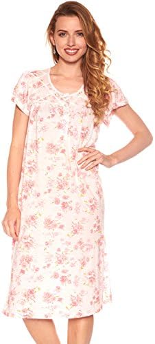 Womens Nightgown Sleepwear Cotton Pajamas - Womans Short Sleeve Sleep Dress Nightshirt (XL, Pink-00104)