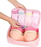 Travel Underwear Organizer, JJ POWER Large Compartment Lightweight Double Layer Cosmetic Bag, Bra Bag for Travel