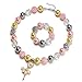 Vcmart Glitter Heart Pendant Chunky Bubblegum Necklace and Bracelet Set Girls Valentines Day Gift